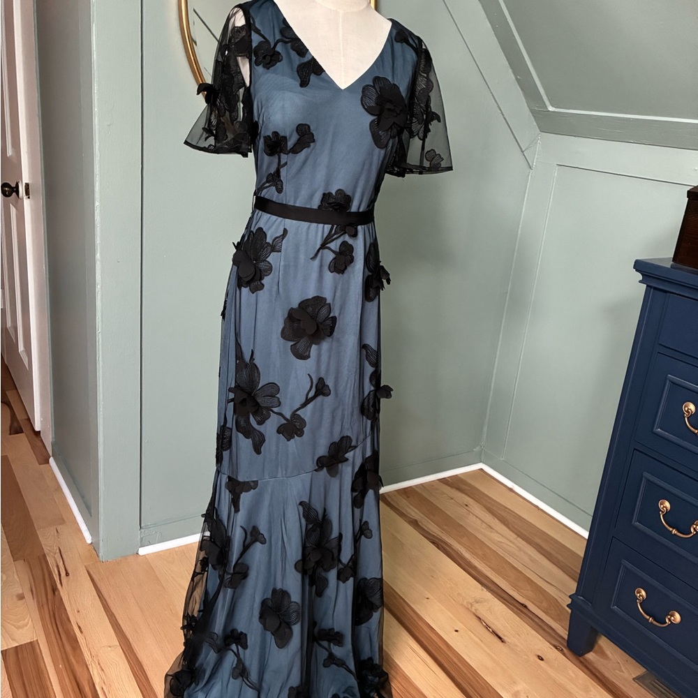 JS Collections Black and White Flutter Sleeve Maxi Gown